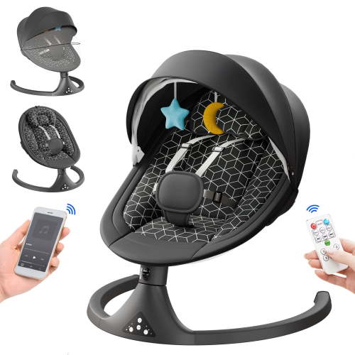 APRPINK 5-in-1 Electric Baby Swing, Bluetooth Control, Bouncer with Mosquito Net, Black Striped