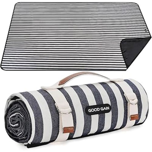 Picnic Blankets Outdoor Extra Large - Waterproof Picnic Blanket with Carry Strap | Machine Washable Picnic Mat with Sandproof Backing for Park,Grass,Hiking,Travel,Concerts,Indoor(Aegean Blue)