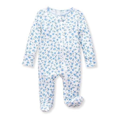 Baby's Pointelle Footie Romper in Blue Floral