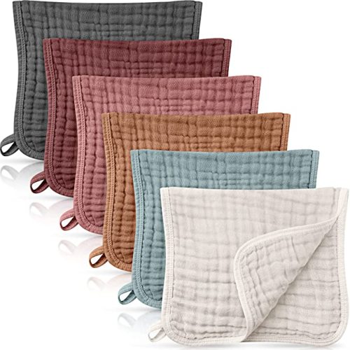 6 Pack Muslin Burp Cloths Cotton Baby Burping Rags Large 20 x 10 Inch 6 Layers Spit up Rags Soft Absorbent Multicolor Wash Cloths Diapers for Newborn Baby Girl Boy(Assorted Colors)