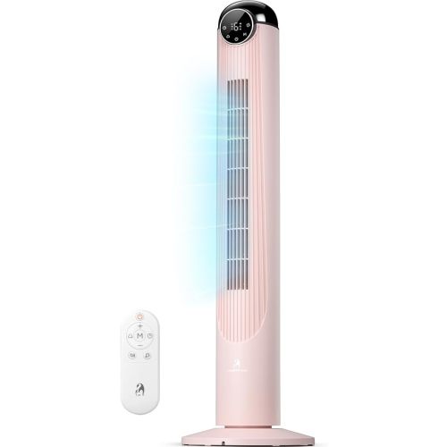 Antarctic Star T42 Tower Fan-42 Inch, Bladeless Oscillating Fan with Remote, 6 Speeds & 4 Modes, LED Display, 9H Timer, Quiet Floor Standing Fan for Bedroom Living Room Office, Pink