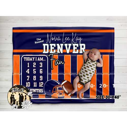 Denver Football Baby Milestone Blanket: Minky Plush Growth Tracker