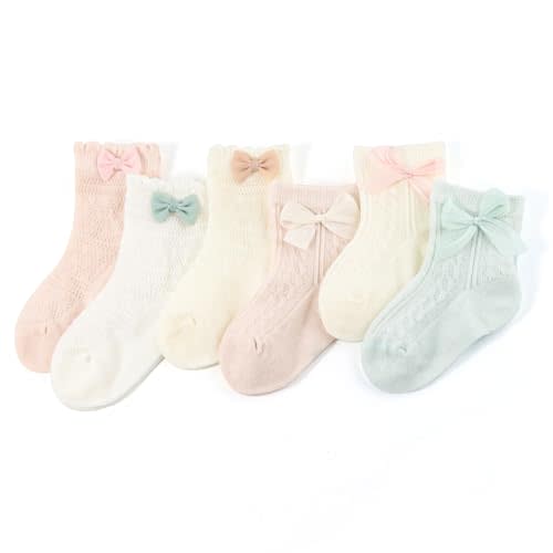 VIAOKUTH Baby Girls Socks with Bow 2nd-generation Newborn Cotton Cute Princess Socks for Toddler Infant