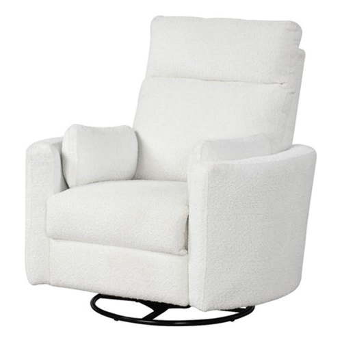 Pemberly Row Modern Chenille Fabric Swivel Recliner in Oyster White