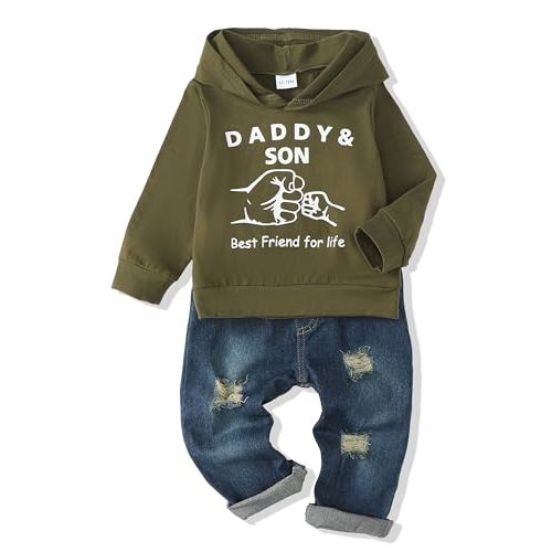 Renotemy Toddler Baby Boy Clothes Denim Outfits Infant Hooded Sweatshirt Jeans Pants Little Boys Clothing