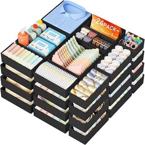 DIMJ Drawer Organizer Clothes Storage - 24 Pack Baby Dresser Organizer for Nursery Closet Organization, Fabric Drawer Organizer Bins for Underwears Socks Bras, Foldable Storage Dividers for Bedroom