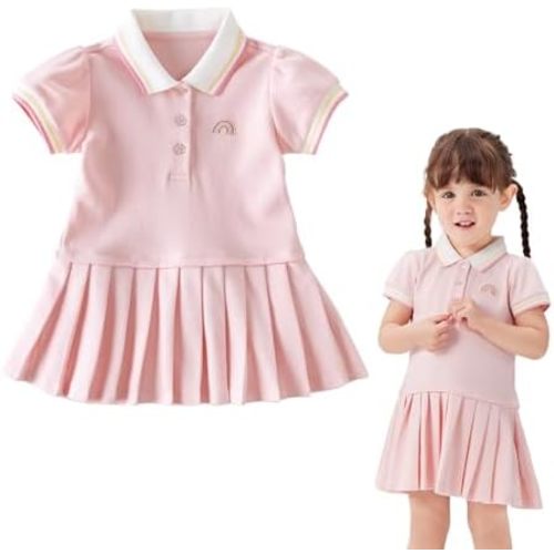DAVE&BELLA Toddler Girls Polo Dress Short Sleeve Golf Tennis Dress A-Line Playwear Sundress Cotton Baby Girls' School Uniform