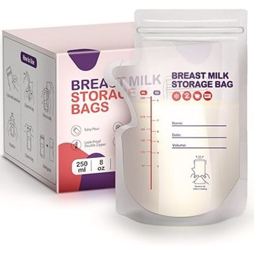 dearlomum BPA-Free Breastmilk Storage Bags - 200 Pcs, 8 Ounce, Self-Standing with Pour Spout, Space-Saving Flat Profile, Ideal for Convenient Breastfeeding and Milk Storage, Refrigeration & Freezing