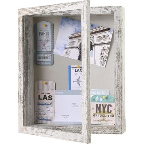 Califortree Shadow Box Frame 8.5x11 with Linen Back - Sturdy Memory Display Case of Flower, Pictures, Medals and More, Rustic White