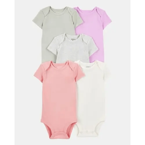 Baby Girl 5-Pack Solid Short-Sleeve Cotton Bodysuits | Carter's