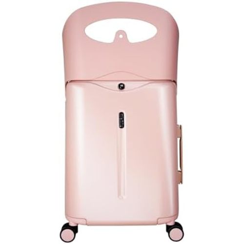 MiaMily 4-Wheel Carry-On Luggage with Seat – Ride-On Suitcase for Easy Family Travel, Seat Belt, 43L Hard Shell, Waterproof Pocket, Adjustable Handle, Dusty Pink