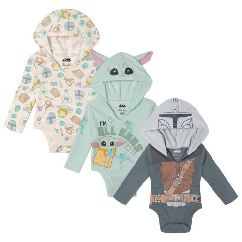 Star Wars The Mandalorian Grogu 3 Pack Hooded Cosplay Bodysuits Newborn to Infant
