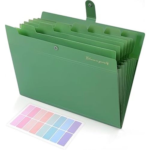 SKYDUE Expanding File Folder, Accordion File Organizer with 8 Pockets, Expandable Document Paper Receipt Holder for School Office Hospital, Letter/A4 Size Olive Green