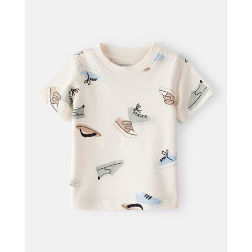 Baby Boy Shoe-Print Short-Sleeve Graphic Tee - Cream | Carter's