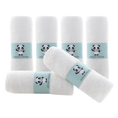 HIPHOP PANDA Baby Washcloths, Rayon Made from Bamboo - 2 Layer Ultra Soft Absorbent Newborn Bath Face Towel - Reusable Baby Wipes for Delicate Skin - White, 6 Pack