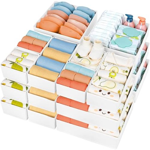 DIMJ Drawer Organizer Clothes - 20 Pack Closet Drawer Organizer Bins for Baby Clothes Storage, Fabric Dresser Organizer for Nursery Bedroom, Foldable Small Drawer Dividers for Underwear Socks