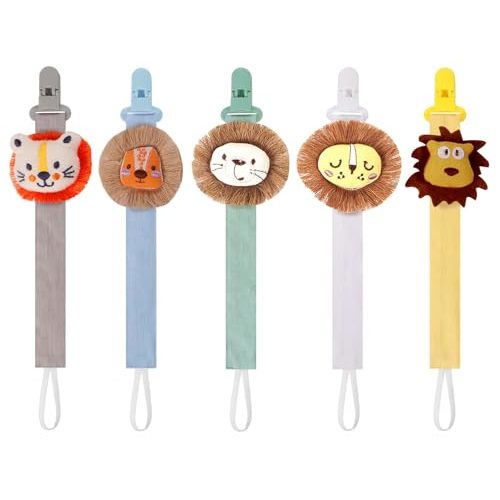 5 Pack Pacifier Clips for Boys and Girls, Multicolor Fabric Straps,5pcs Straps, Approx. 11 in / 29 cm, Resin Clips with Inner Grip Design, Fits Most Pacifiers with Handles