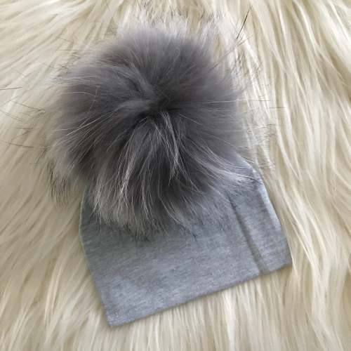 Heather Gray Hat Light Gray Pompom