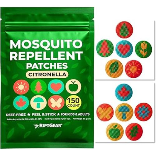 RiptGear Mosquito Patches - 150 Pack of Mosquito Stickers for Kids and Adults, Natural Mosquito Sticker, Citronella Patch Sticks to Any Surface - DEET Free