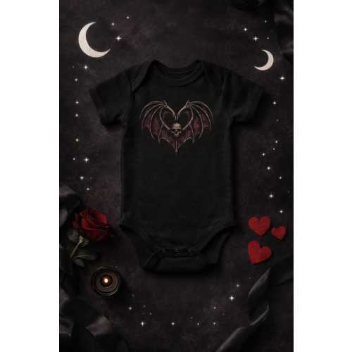 Gothic Bat Wing Heart Baby Bodysuit – Spooky Valentine’s Day Outfit for Alt Baby, Dark Romantic Infant Gift, Goth Baby Clothes