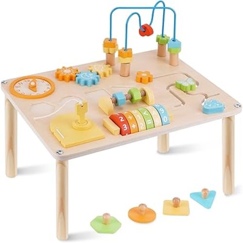 ATOYUS Montessori Activity Table for 1 Year Old, 8 in 1 Wooden Toddler Toy