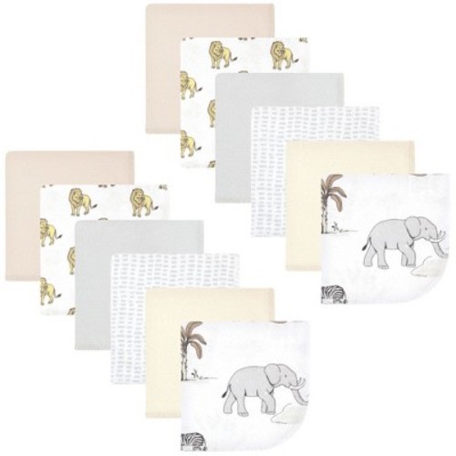 Hudson Baby Flannel Cotton Washcloths, Neutral Safari World 12-Pack, One Size