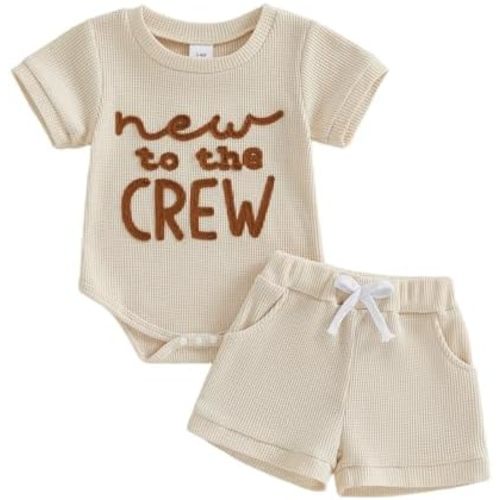 allshope Newborn Baby Girl Summer Outfit Romper Little Sister Lil Sis Embroidery Jumpsuit Tops Shorts Infant Waffle Clothes