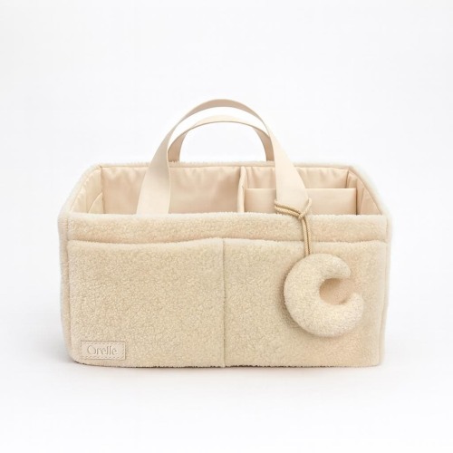 Orelle Bouclé Diaper Caddy Organizer with Matching Pouch | Baby Shower Gift Must-Have | Cream