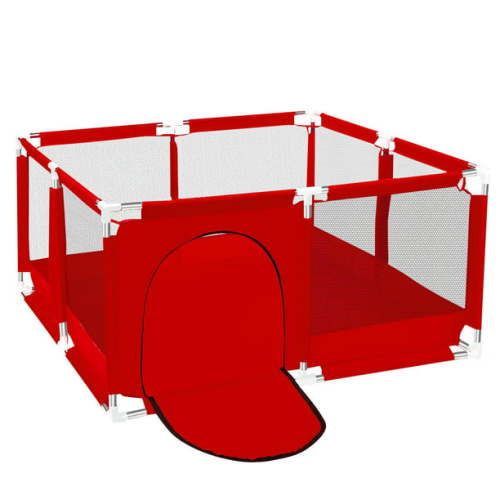Baby Playpen, Outdoor Play Yard, Portable Play Yard 4-Panel- Baby Safety Playpen for Infant Toddler with Basketball Hoop,Red