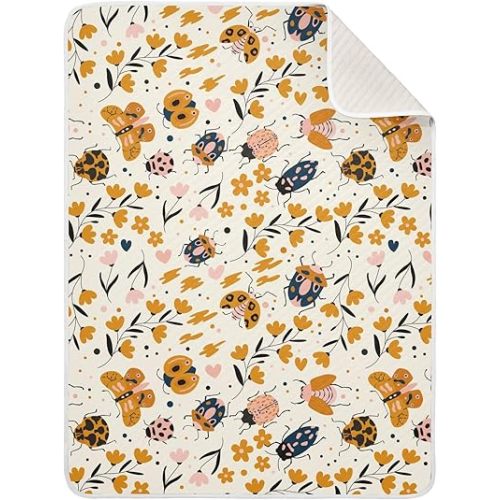 Insects Bugs Beetles Cute Baby Swaddle Blanket for Boys Girls, Butterfly Ladybug Maple Leaves Muslin Baby Receiving Swaddle Blanket, Soft Cotton Nursery Swaddling Blankets for Newborn Toddler