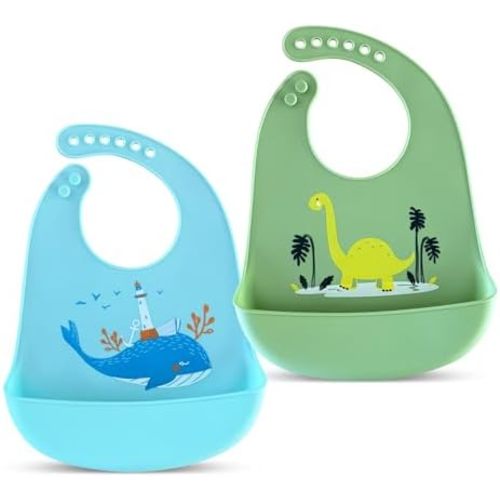 Silicone Baby Feeding Bibs – Waterproof, BPA-Free, Soft & Adjustable with Crumb Catcher – Easy to Clean