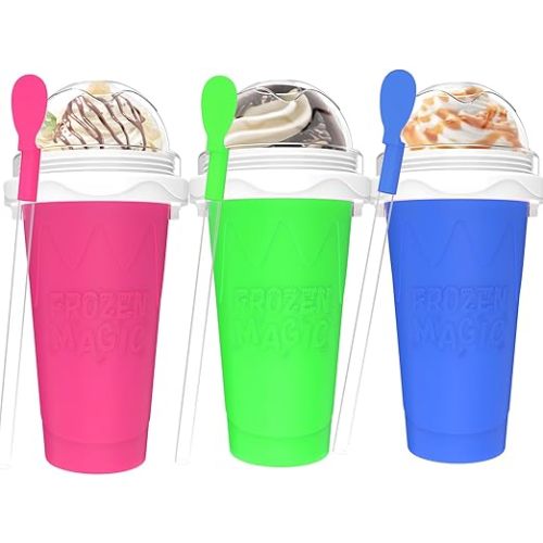 3PCS Slushie Maker Cup - DIY Magic Quick Frozen Smoothies Cups for Homemade Milk Shake Ice Cream Maker, Portable Cooling Cup, Double Layer Squeeze Slushy Maker Cup, Birthday Gifts for Kids Family