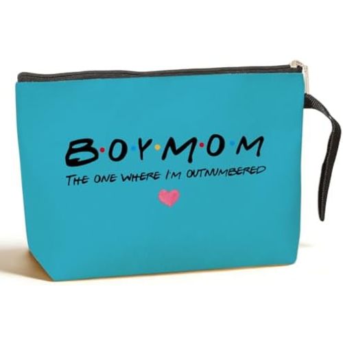 Jztco Boy Mama Makeup Bag, Baby Shower Gifts for Mom First Time, Christmas Birthday Unique Cosmetic Bag Funny Mothers Day, New Mom Gifts - Boy Mama The One Where I'm Outnumbered, Blue