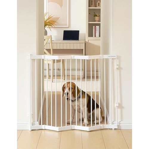No Pawblems Retractable Safety Gate, Metal Adjustable Dog Gate for Doorways, Stairs & Hallways, Expands to 38" Wide, Auto Retract Design, No Bottom Bar, White
