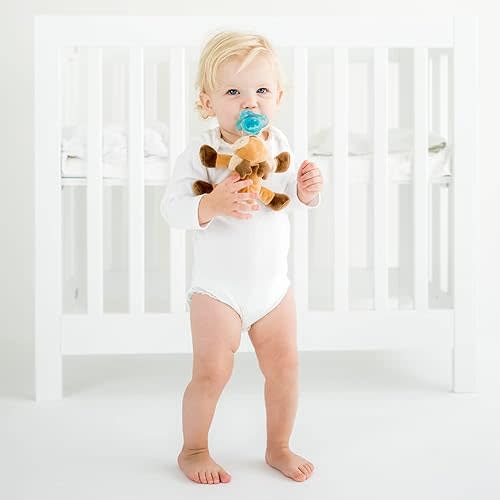 PaciBuddy Deer Pacifier Holder - Plush Toy with Detachable Pacifier & Universal Adapter, Gender Neutral Baby Gift for 0+ months - Infant Plush Baby Toy, Versatile Baby Essentials, Binky