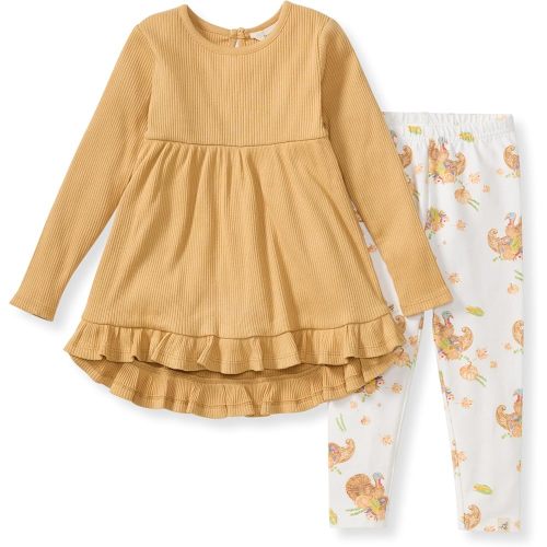 Burt's Bees Baby Baby Girls Long Sleeve Top and Pant Set, 100% Organic Cotton Outfit