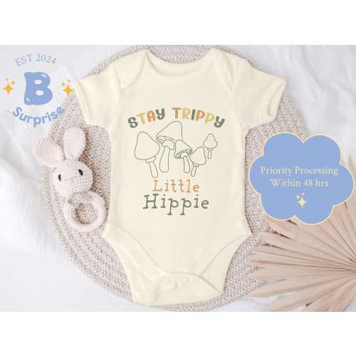 Stay Trippy Little Hippie Baby Onesie® - Boho Mushroom Bodysuit in Earthy Natural Colors - Retro Hippie Gift