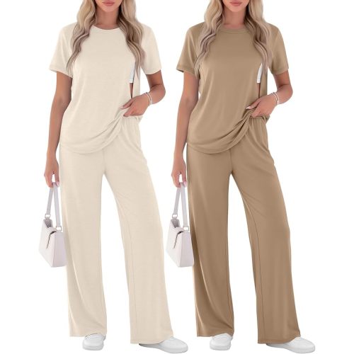 Ficerd Paquete de 2 pijamas de lactancia materna con cremallera oculta de manga corta, conjunto de pijama posparto