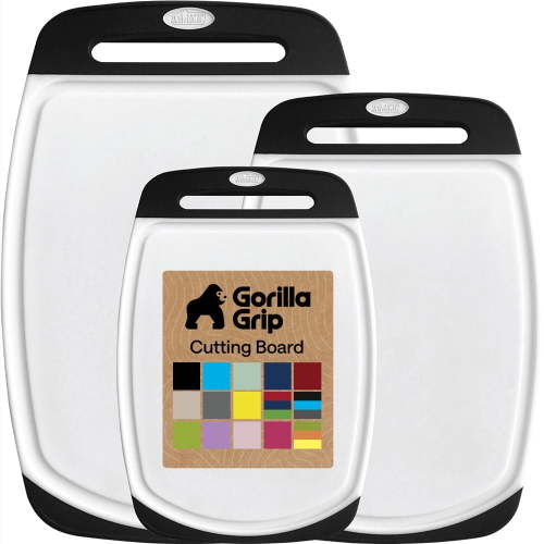GORILLA GRIP Oversized 100% BPA Free Reversible Kitchen Cutting Board Set of 3, Juice Grooves, Dishwasher Safe, Black