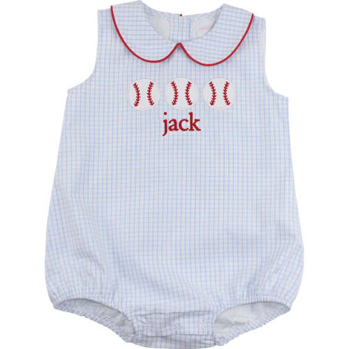 Blue And Red Windowpane Applique Baseball Bubble - Size 2T