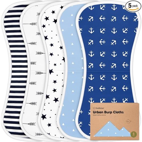 Organic Burp Cloths Baby Boy & Girl - 5-Pack Super Absorbent Cotton Burping Cloths for Babies, Soft & Plush Newborn Spit Up Rags, Infant Towels for Milk Spit Up, Unisex, Large 21" x 10" (Adventurer)