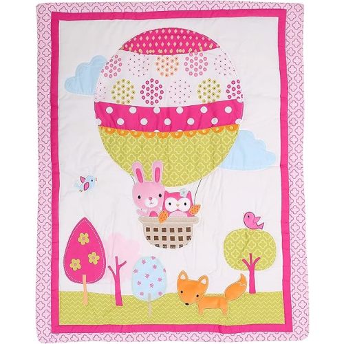 Nursery Crib Quilts for Baby Girl Baby Boy Baby Crib Bedding Quilted Comforter (Pink Hot Air Balloon)