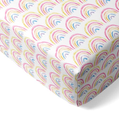 Little Sleepies Baby Crib Sheets, Buttery Soft Viscose from Bamboo Crib Sheets for Boys & Girls, Toddler Bed Sheet, Mini Crib Mattress Sheet, Super Stretchy & Elasticized (Pastel Rainbows)