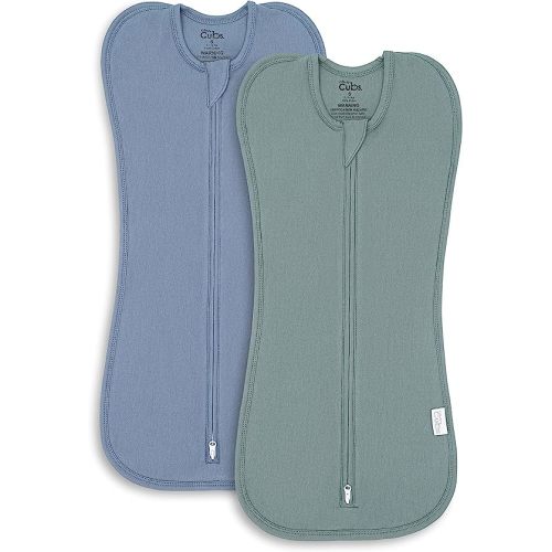 Comfy Cubs Lot de 2 couvertures d'emmaillotage pour bébé fille et garçon avec fermeture éclair facile (S 0 à 3 mois, bleu nomade, bleu)