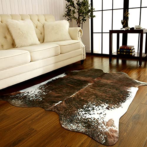 BENRON Faux Cowhide Rug, Western Cow Hide Rugs for Living Room Bedroom Home Decor, Non Slip Cute Rug with Irregular Animal Skins and Hides, Olive Green, 4.6 x 5.2ft