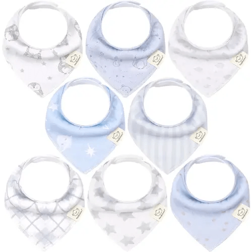 8-Pack Organic Baby Bandana Bibs for Boys, Girls - Super Absorbent Triangle Baby Bibs for Drooling and Teething Infant, 100% Cotton Extra Soft for Newborn, Infant 0-36 Months (Constellation)