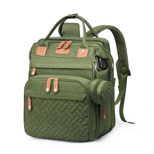 Jeryswet Baby Diaper Bags with Changing Station, Waterproof Large Capacity Diaper Bag Backpack for Moms Dads with USB Charging Port and Stroller Straps, Baby Shower Gifts, Green