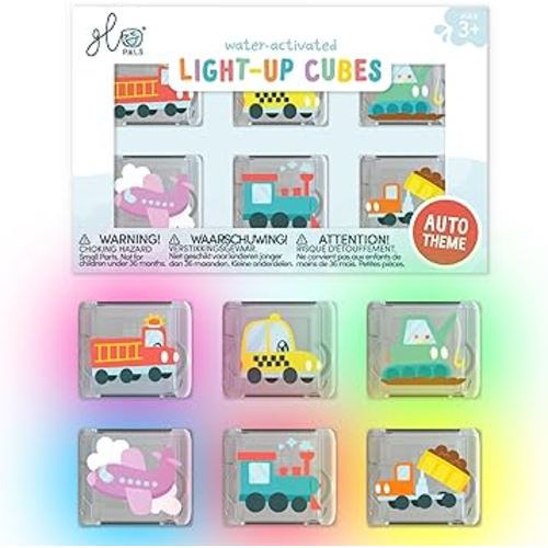 Glo Pals Water-Activated Light-Up Cubes for Bathtime and Sensory Play - Includes 6 Reusable Light-Up Cubes - Sensory Toys and Glowing Bath Cubes for Kids and Toddlers - Auto