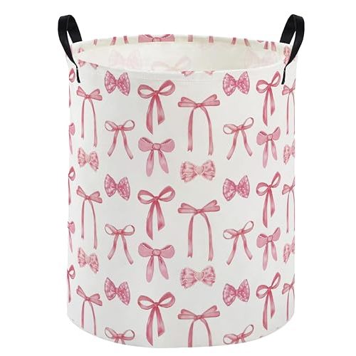 Pink Laundry Basket Bowknot Hamper for Nursery Pink Hamper Cute Storage Bin Organizer Room Decor for Home(Bowknot)