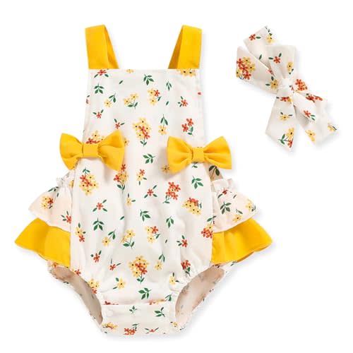 GRNSHTS Infant Baby Girls Ruffle Romper Toddler Sleeveless Halter Bodysuit Jumpsuit+Headband Summer Clothes